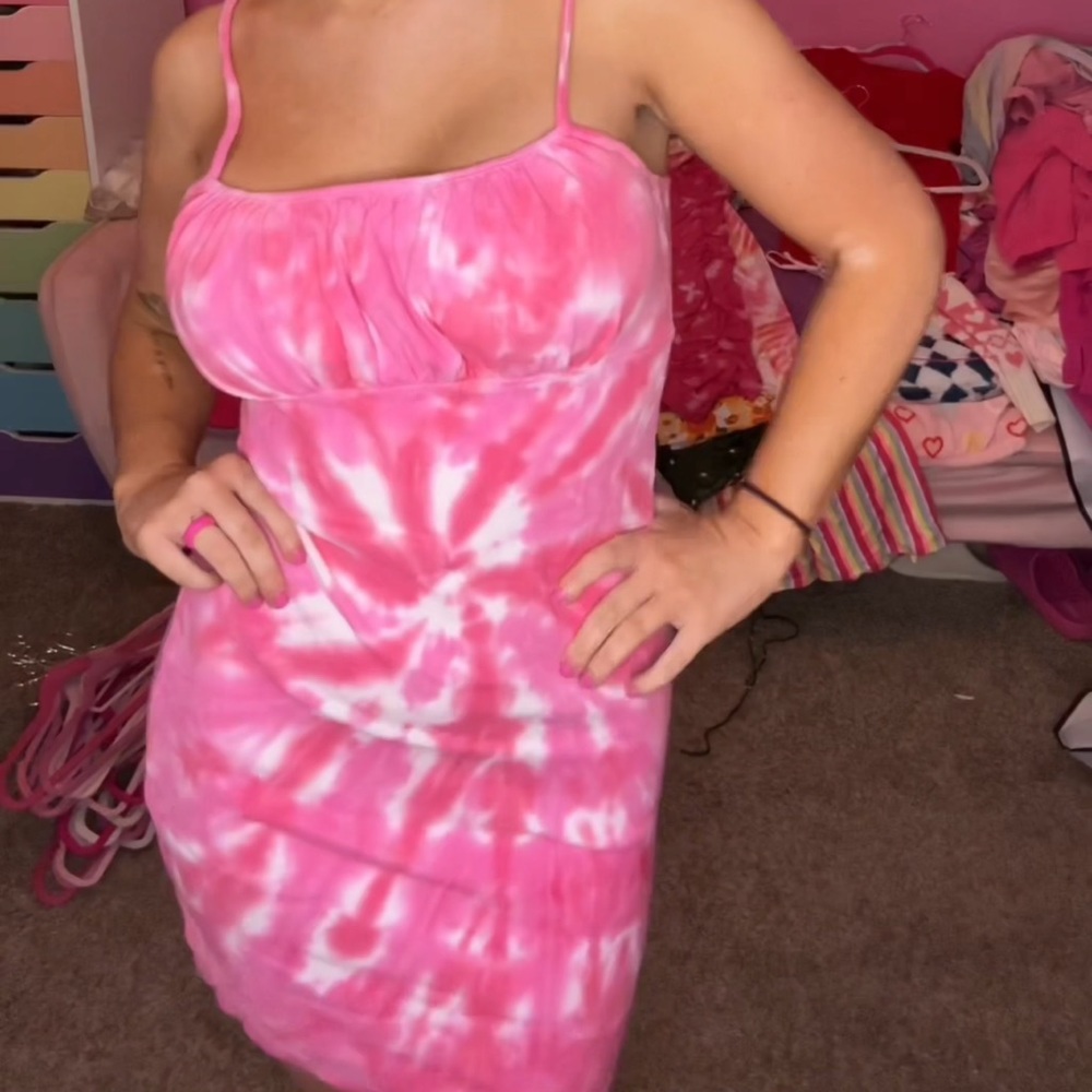 Pink, tie-dye, tank top dress